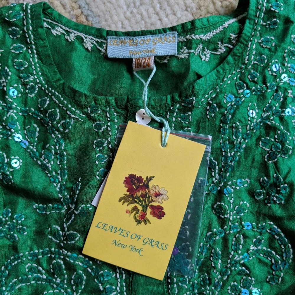 Leaves of Grass silk green shirt kurta sequins